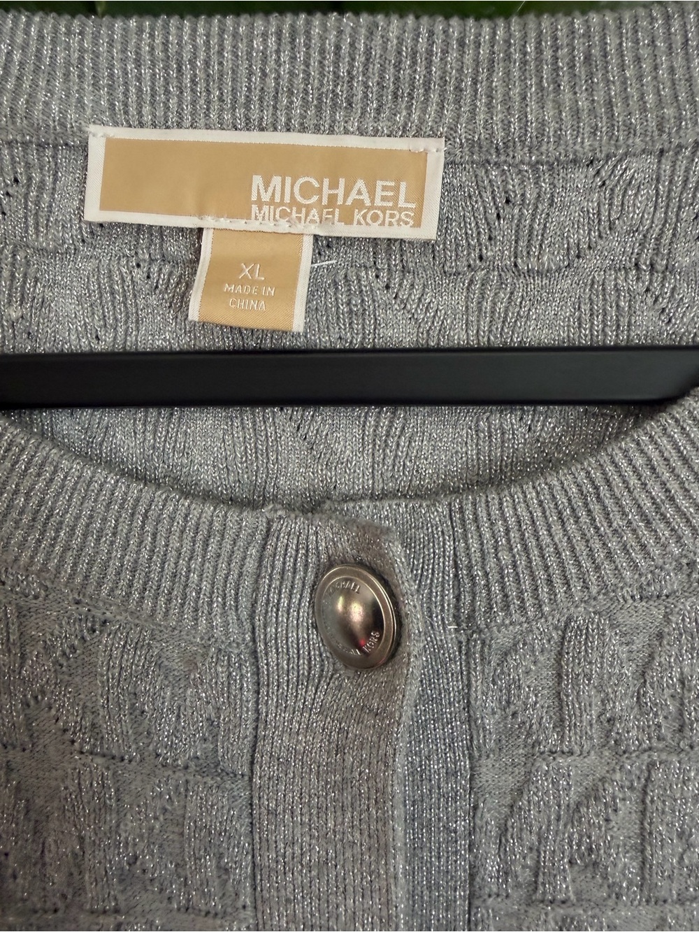 Michael Kors Heather Gray Textured Knit Button Cardigan - Picture 2 of 3